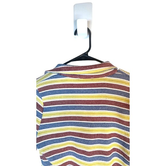 2/$25 ZARA Striped Medium Vintage Ribbed Knit V Neckline Polo Shirt - Picture 7 of 12
